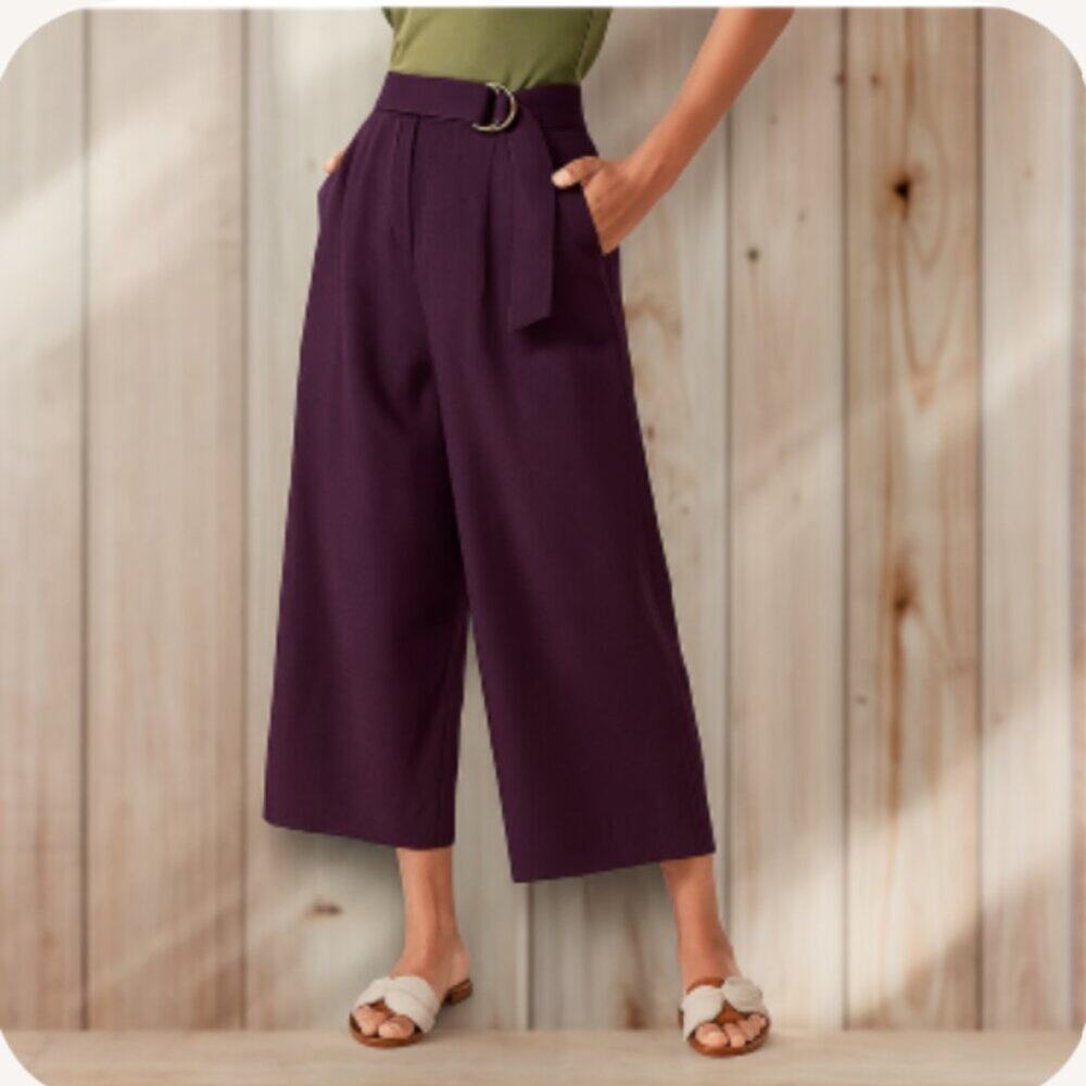 NWT Ann Taylor Factory Wide Leg Crop Trouser Eggplant Pant Size 14